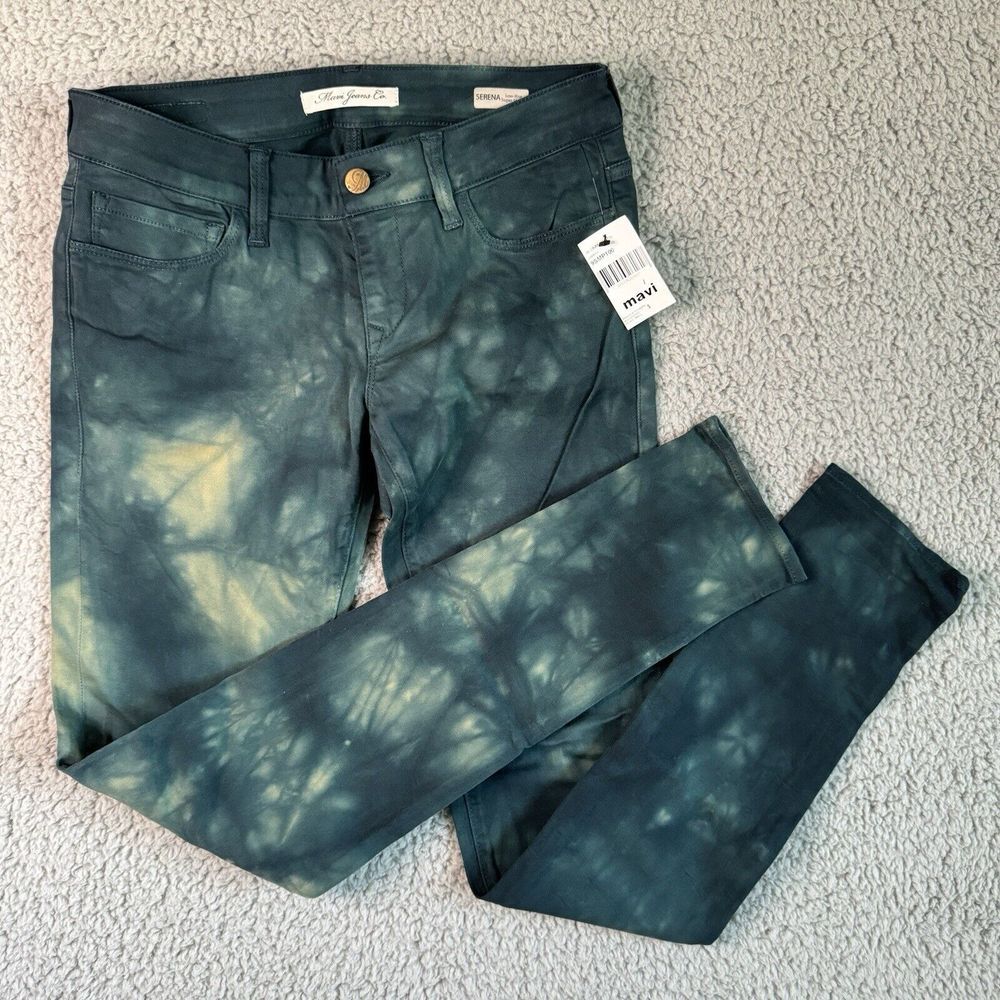 Mavi Serena Low Rise Skinny Green Tie Die Denim Jeans Stretch Women's 27/33 NWT